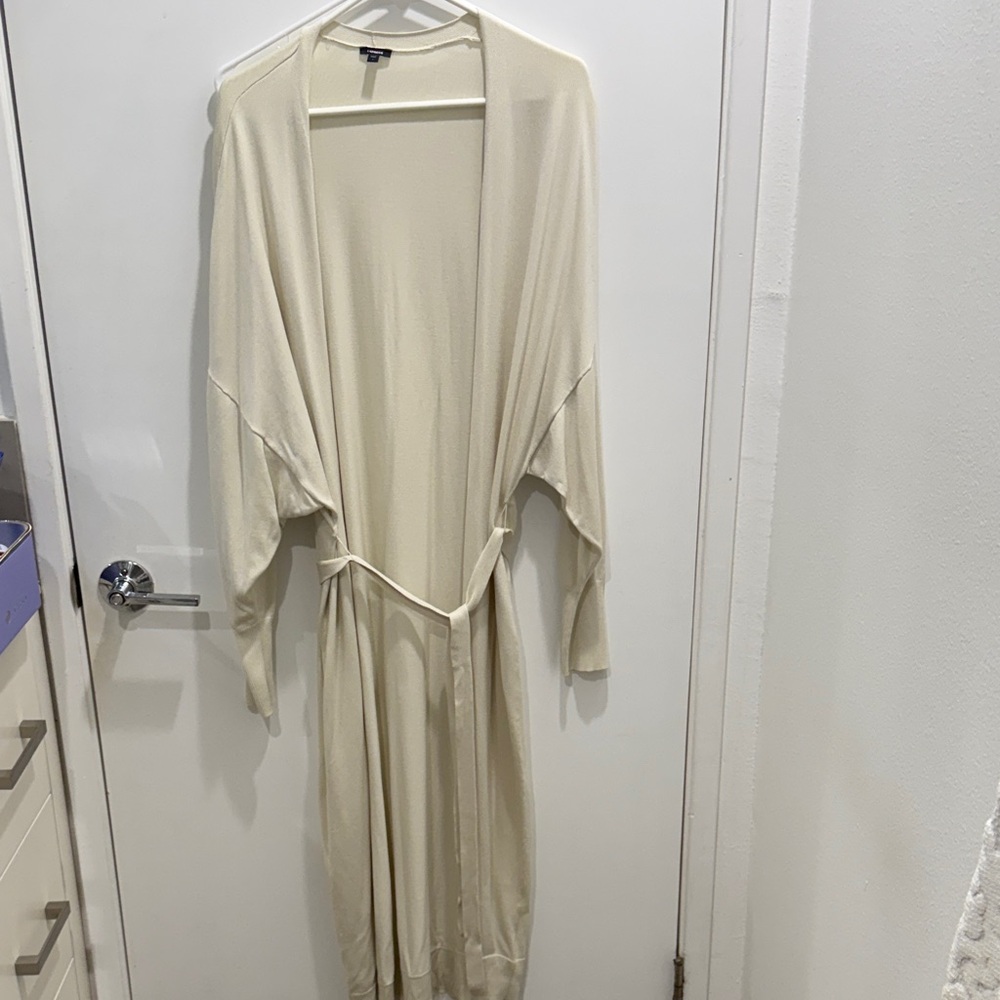 Express Light Cream Long Draped Robe with Belt